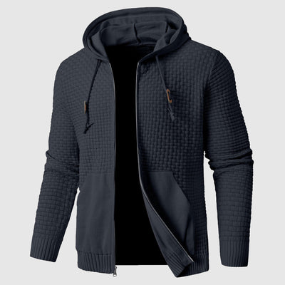 Men’s Hooded Jacket – Waffle Knit – Regular Fit – Zip Front – Ribbed Hem and Cuffs