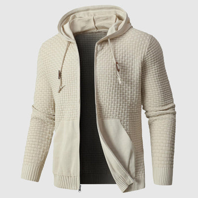 Men’s Hooded Jacket – Waffle Knit – Regular Fit – Zip Front – Ribbed Hem and Cuffs
