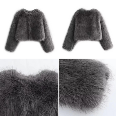 Avencea Winter Short Jackets made of Faux Fur with 100% Real Feathers