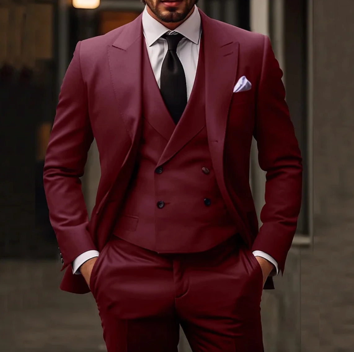 Stylish Double-Breasted Charcoal Slim-Fit Men's Suit - Business & Wedding