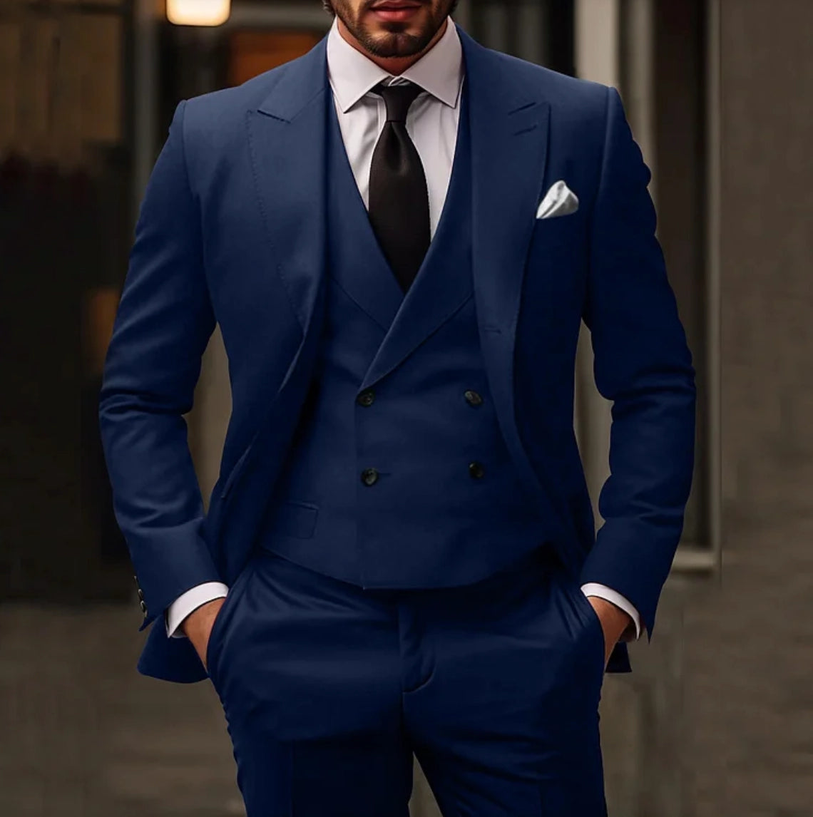 Stylish Double-Breasted Charcoal Slim-Fit Men's Suit - Business & Wedding