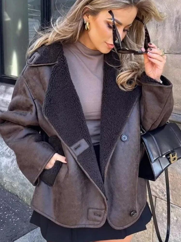 Oversized Avencea for Women with Fur - Faux Leather Winter Jacket