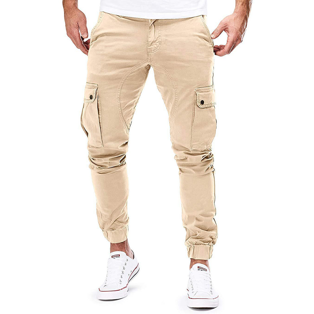 Men’s Cargo Pants – Slim Fit – Cotton Blend – Ribbed Cuffs – Drawstring Waist – Multi-Pocket