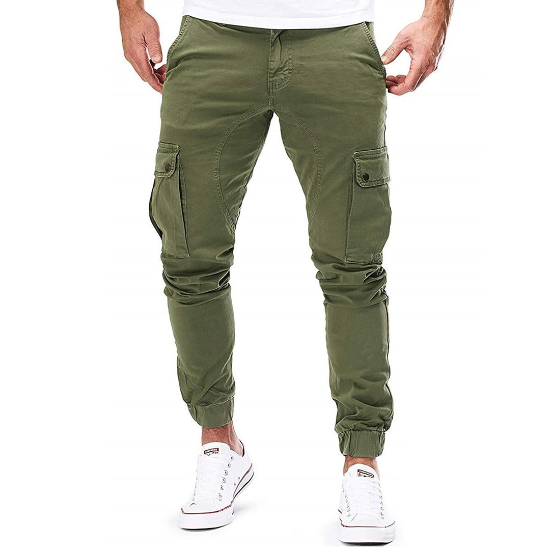 Men’s Cargo Pants – Slim Fit – Cotton Blend – Ribbed Cuffs – Drawstring Waist – Multi-Pocket
