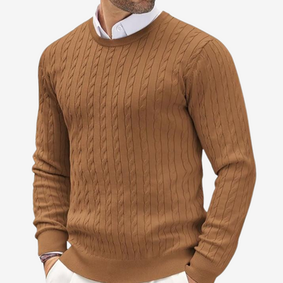 Men’s Sweater – Cashmere – Tailored Fit – Cable Knit – Crew Neck Long Sleeve