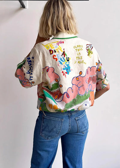 Solea – Graphic Print Linen Collar Shirt