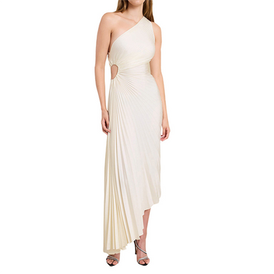 Avencea - Elegant Pleated Dress with Asymmetrical Hem