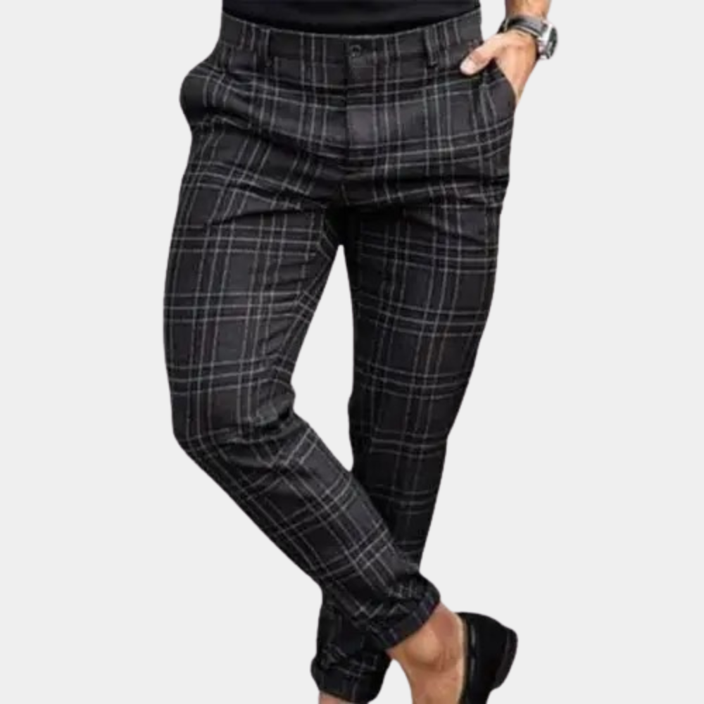 Avencea - Checked Men's Trousers Made of High-Quality Polyester and Nylon