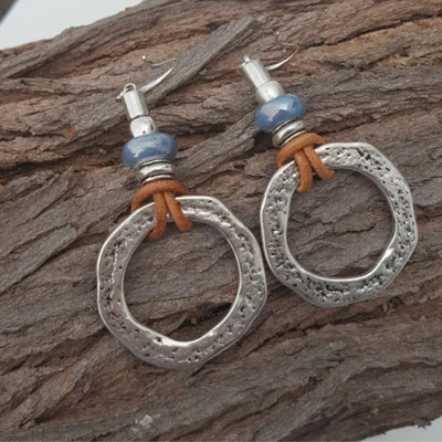 Antique Boho Silver Circle Earrings | White Gold 14k