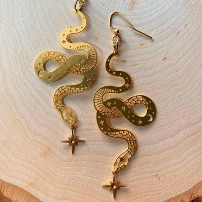 Gold Star Snake Pendant Earrings