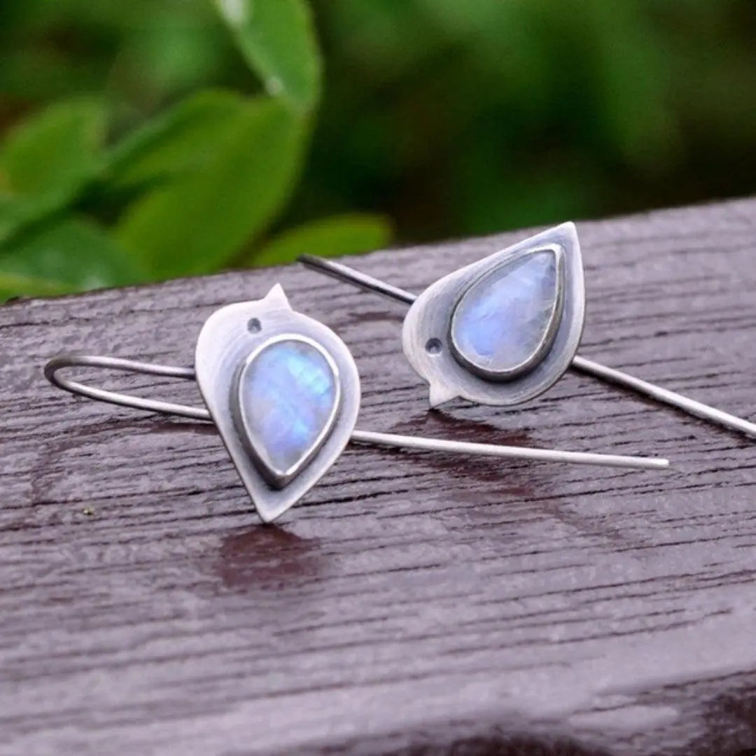 Vintage Natural Stone Earrings with Birds