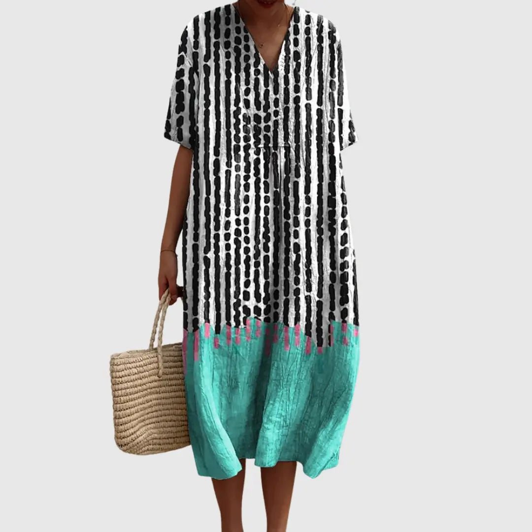 Leonie | Artistic Dot-Stripe Colorblock Dress