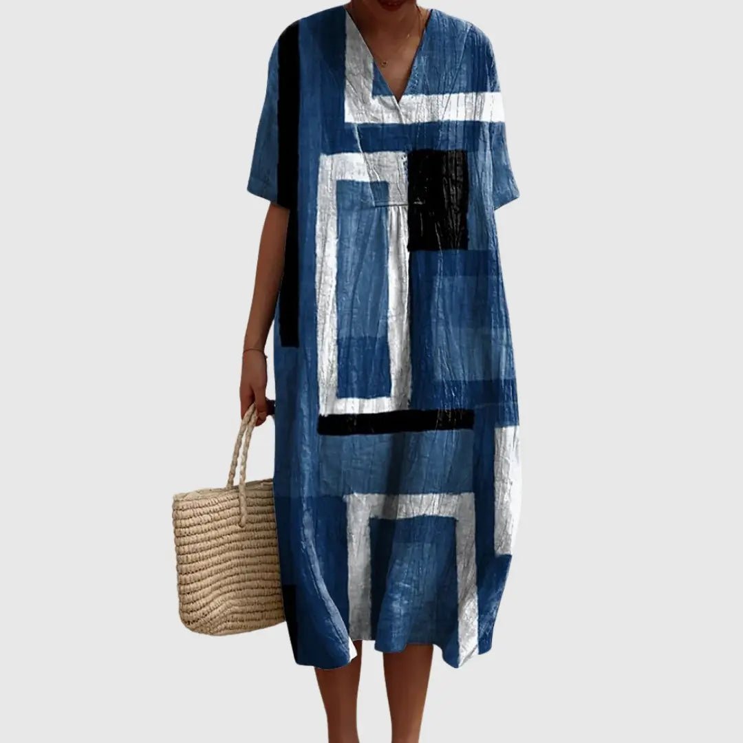 Elodie | Modern Grid Print Midi Dress