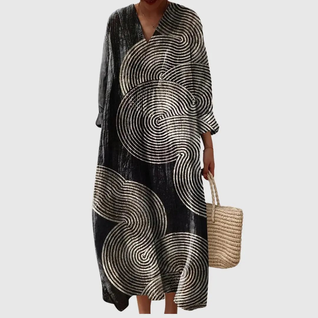 Anya | Midnight Spiral Art Maxi Dress