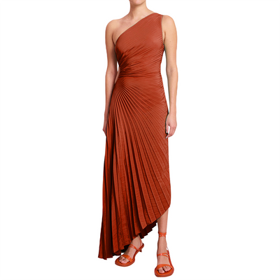 Avencea - Elegant Pleated Dress with Asymmetrical Hem