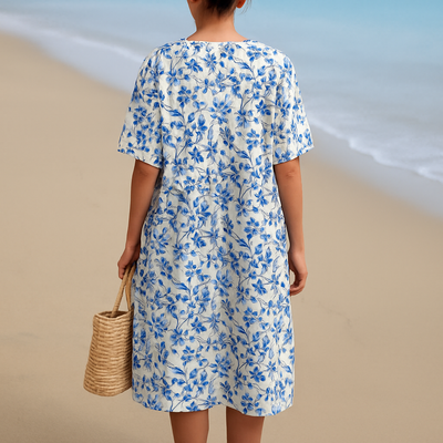 Isla | Soft Blue Floral V-Neck Dress