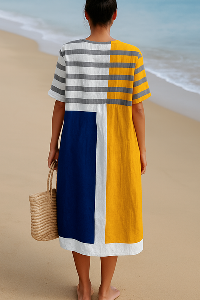 Sienna | Colorblock Striped V-Neck Midi Dress