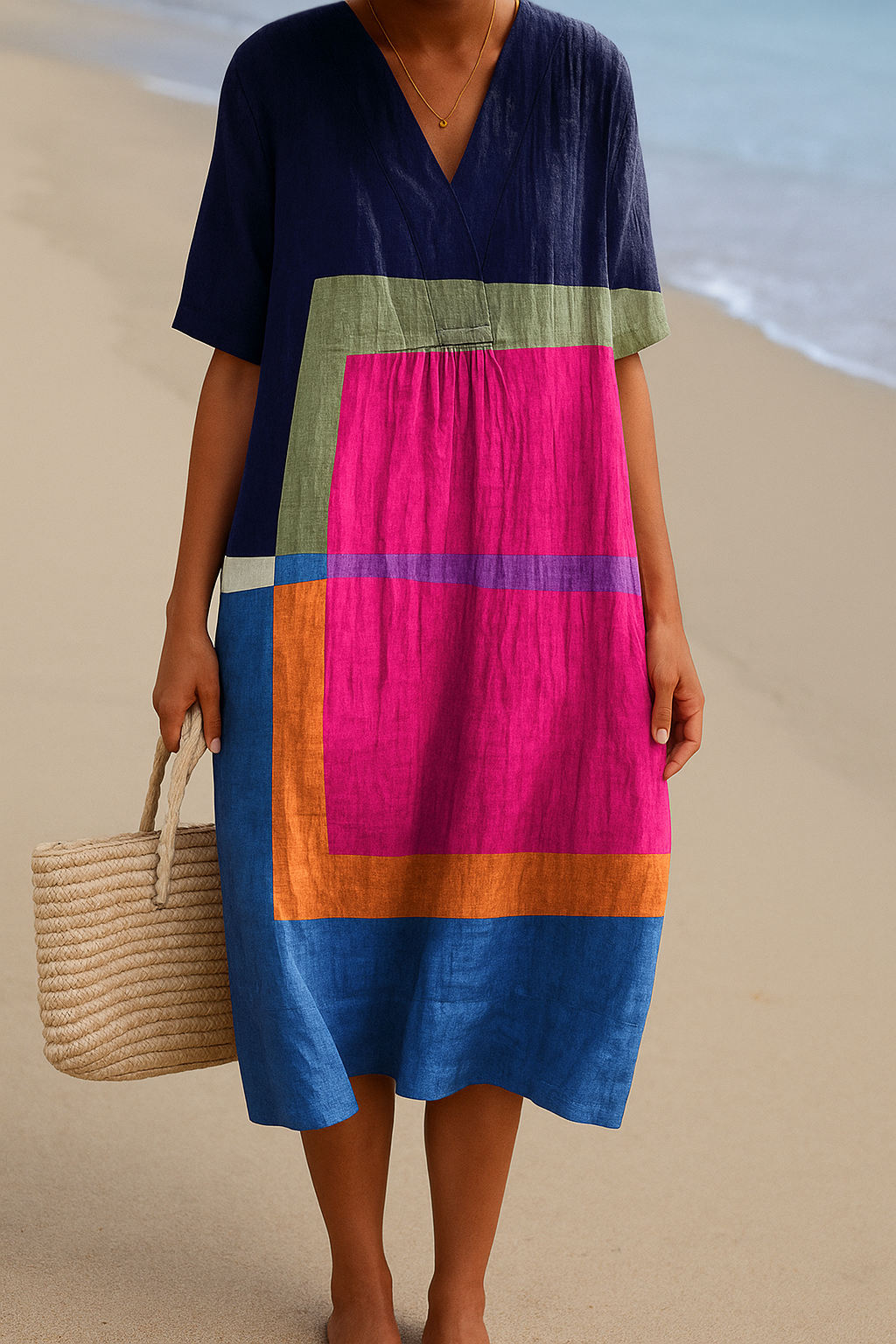 Talia | Bold Colorblock V-Neck Midi Dress