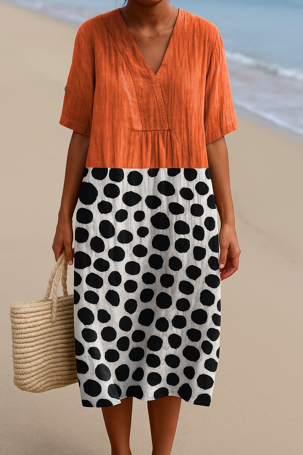 Poppy | Two-Tone Polka Dot V-Neck Dress