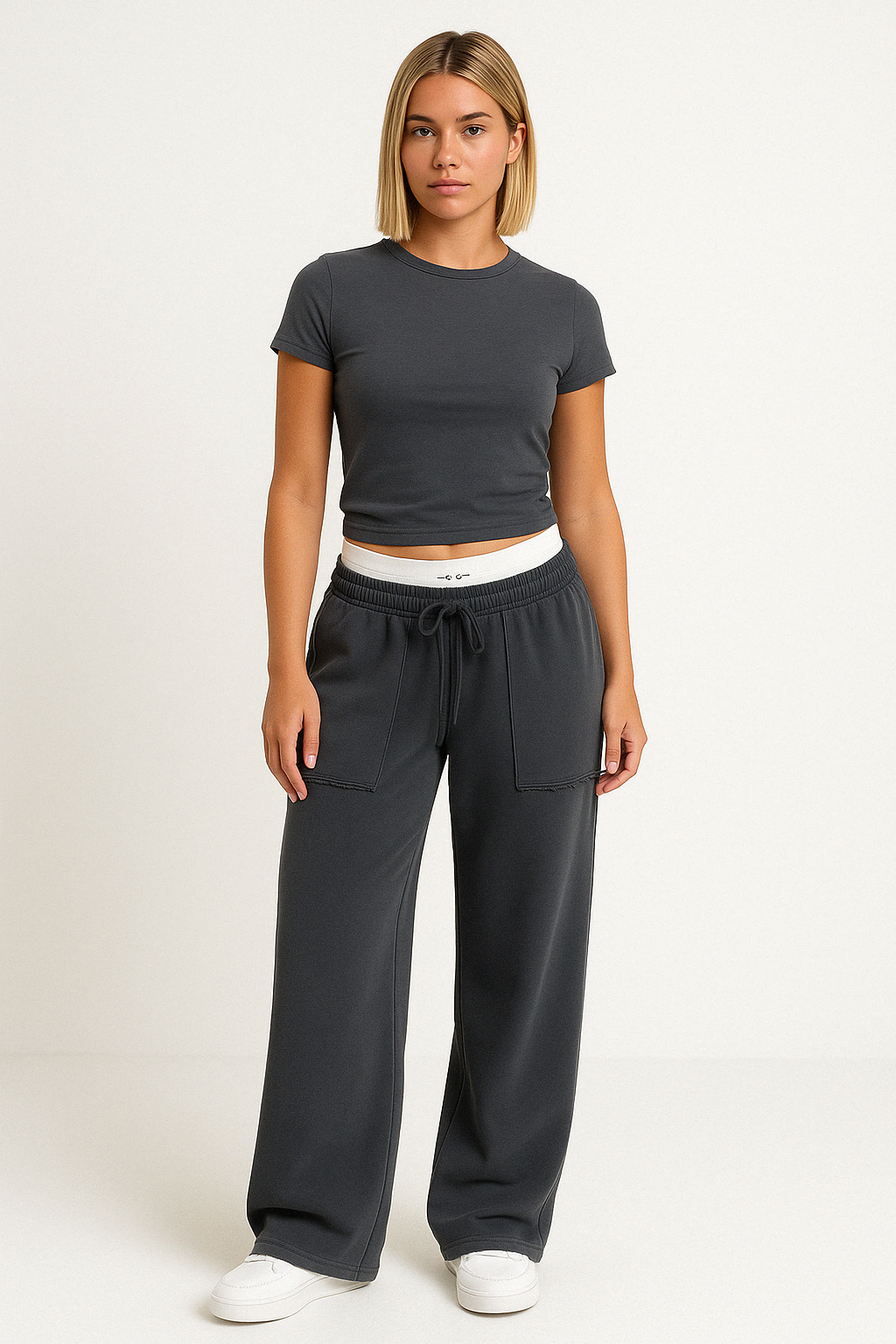 Unisex Sweatpants – Wide Leg Relaxed Fit – Cotton Blend – Drawstring Waist – Patch Pockets