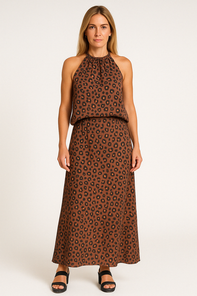 Women’s Two-Piece Set – Halter Neck Top – Long Flowing Skirt – Lightweight Fabric