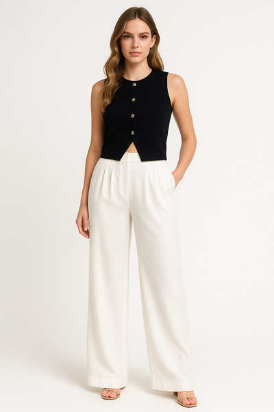 Women’s Wide-Leg Trousers – High Waist – Pleated Front – Lightweight Full Length