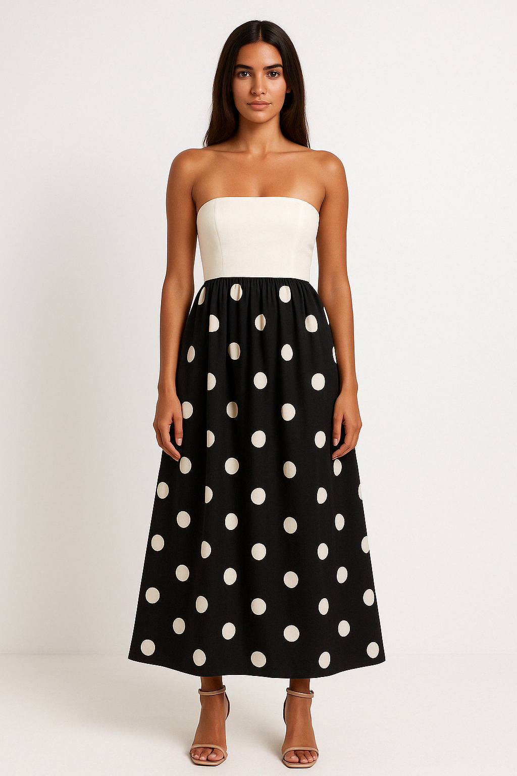 Women’s Maxi Dress – Strapless A-Line – Polka Dot – Lightweight Elegant Fit