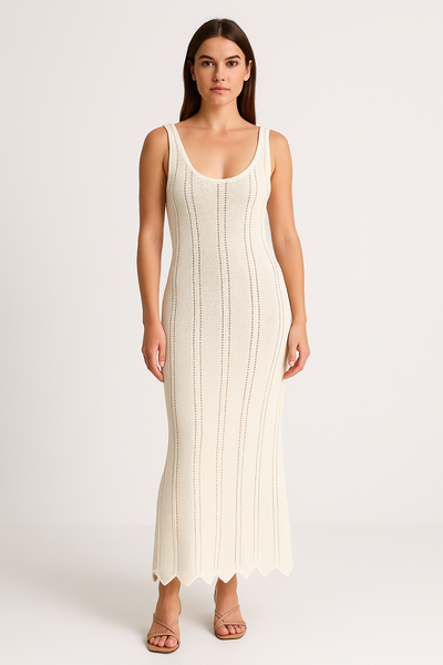 Women’s Knit Dress – Bodycon Fit – Scoop Neck – Sleeveless Open Back – Ankle Length