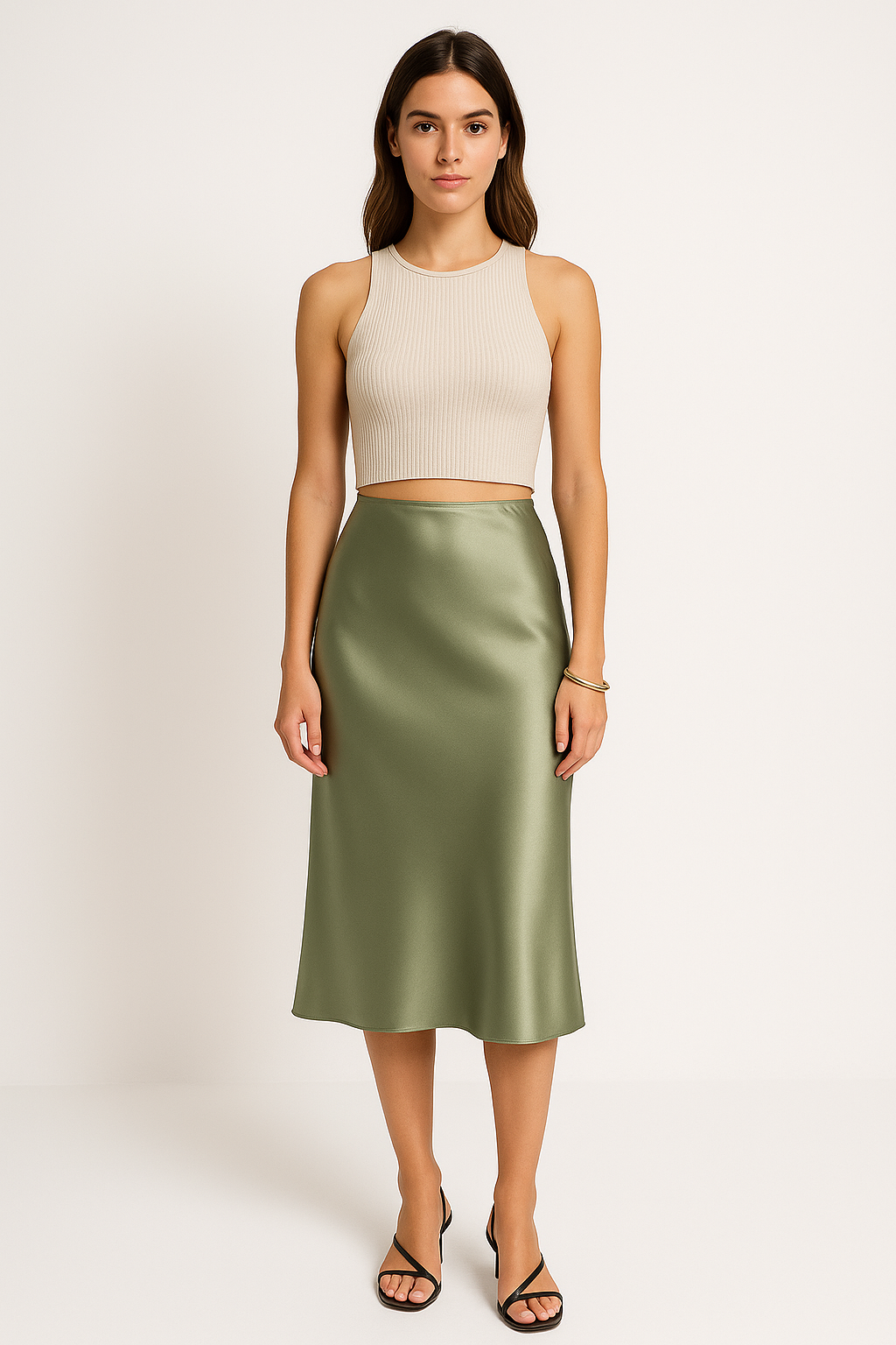 Women’s Midi Skirt – Satin Finish – Fitted Silhouette – Minimalist Elegant Style