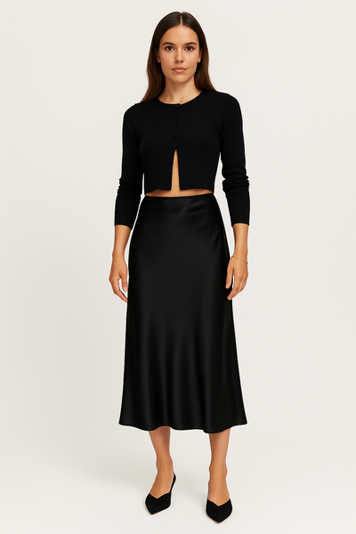 Women’s Midi Skirt – Satin Finish – Fitted Silhouette – Minimalist Elegant Style