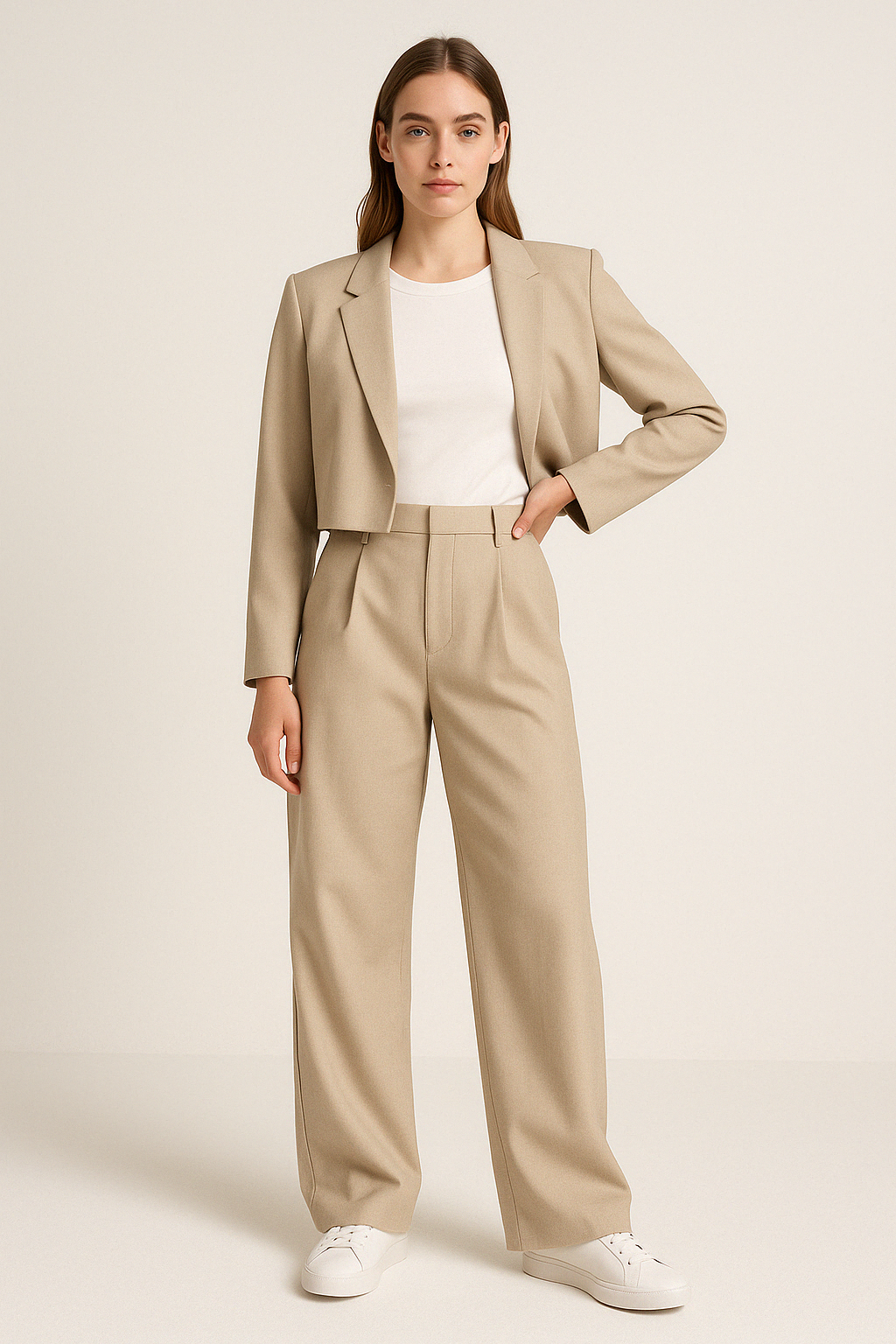 Women’s Trousers – Tailored Fit – High Waist – Wide Leg – Front Pleats – Full Length