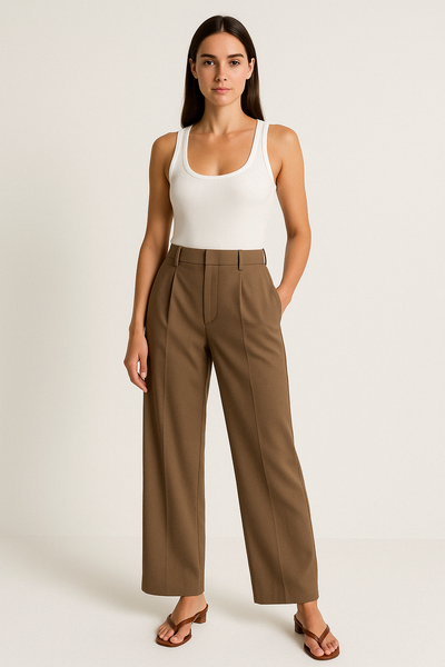 Women’s Trousers – Tailored Fit – High Waist – Wide Leg – Front Pleats – Full Length
