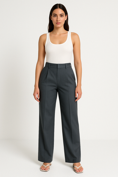 Women’s Trousers – Tailored Fit – High Waist – Wide Leg – Front Pleats – Full Length