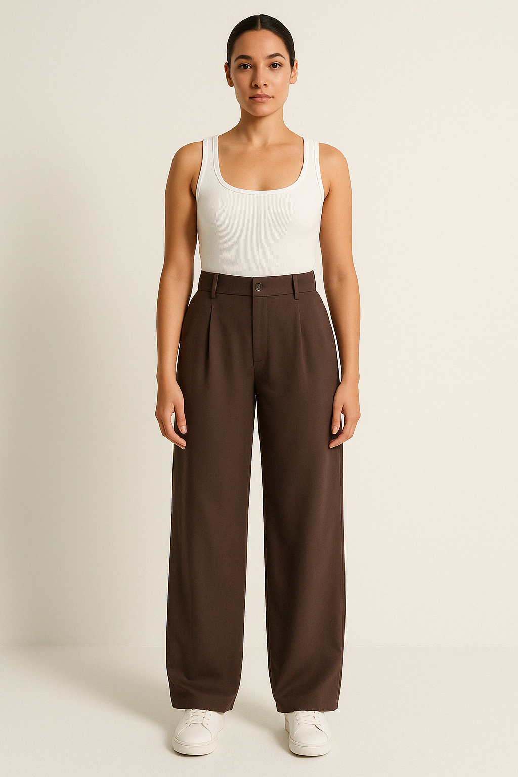 Women’s Trousers – Tailored Fit – High Waist – Wide Leg – Front Pleats – Full Length