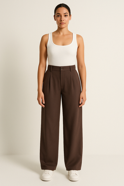 Women’s Trousers – Tailored Fit – High Waist – Wide Leg – Front Pleats – Full Length