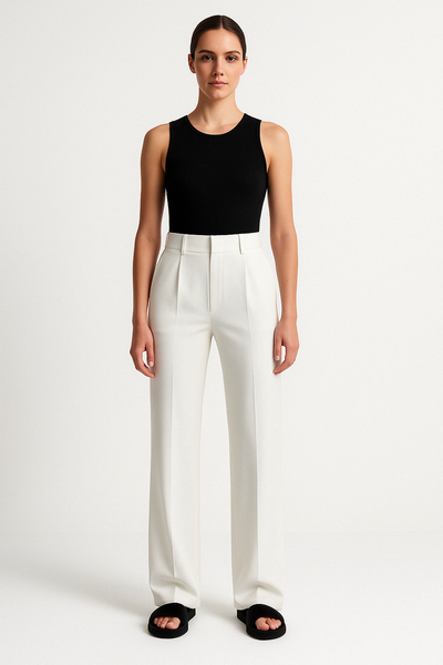 Women’s Trousers – Tailored Fit – High Waist – Wide Leg – Front Pleats – Full Length