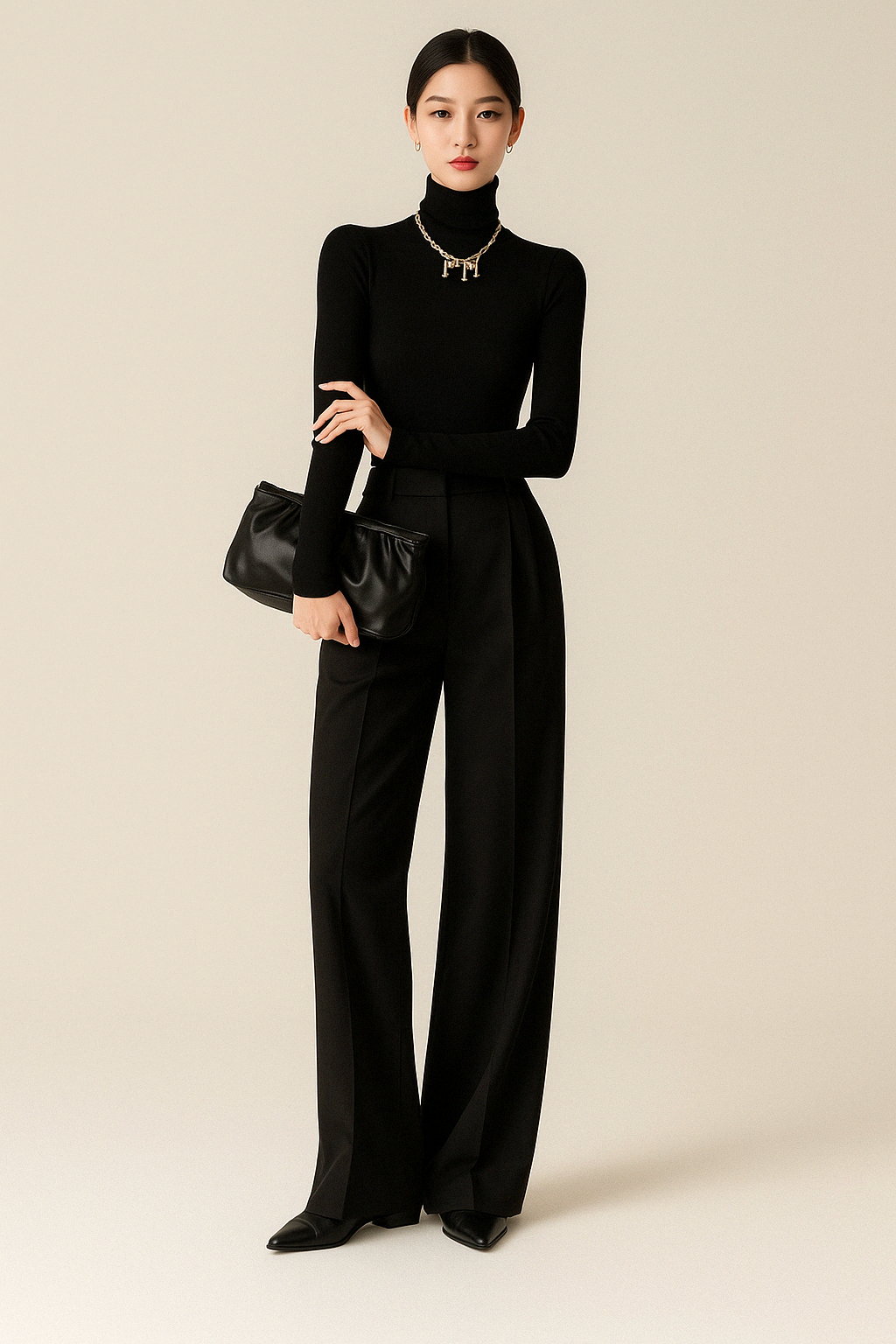 Women’s Wide-Leg Pants – High Waist – Wool Blend – Tailored Pleats – Full Length