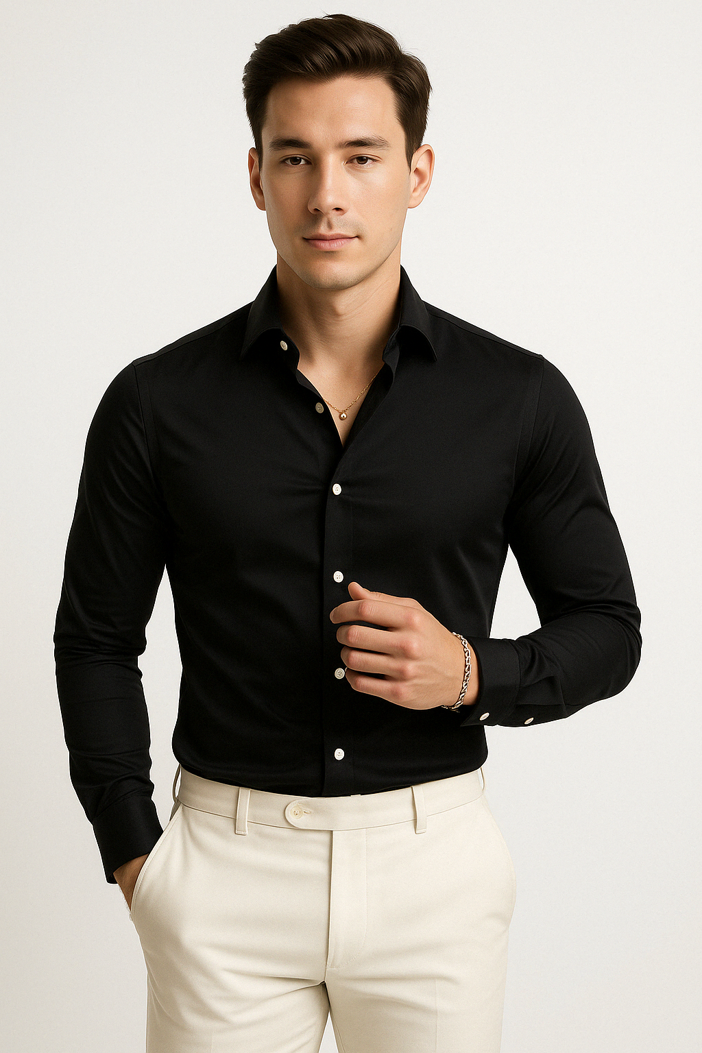 Men’s Button-Up Shirt – Slim Fit – Long Sleeve Formal Office Wear