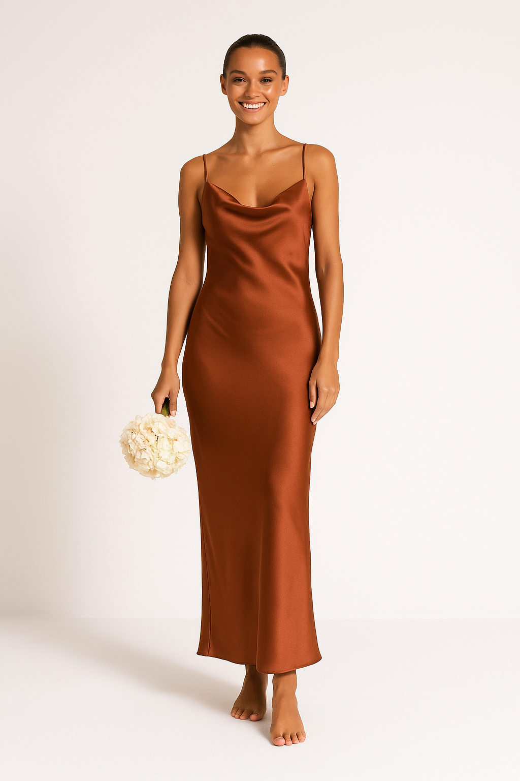 Women’s Maxi Dress – Satin Slim Fit – Cowl Neck – Sleeveless Evening Gown