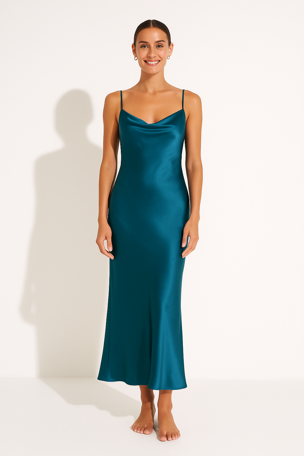 Women’s Maxi Dress – Satin Slim Fit – Cowl Neck – Sleeveless Evening Gown