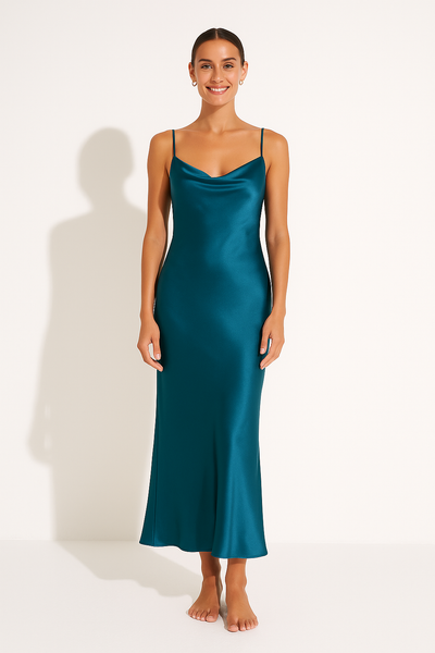 Women’s Maxi Dress – Satin Slim Fit – Cowl Neck – Sleeveless Evening Gown