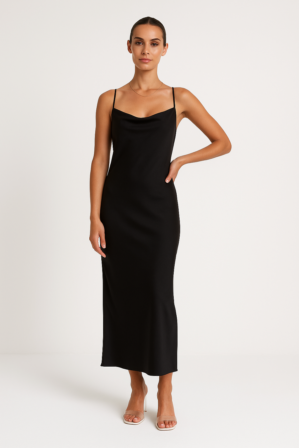 Women’s Maxi Dress – Satin Slim Fit – Cowl Neck – Sleeveless Evening Gown