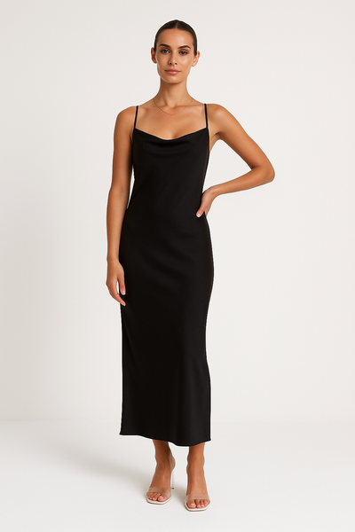 Women’s Maxi Dress – Satin Slim Fit – Cowl Neck – Sleeveless Evening Gown