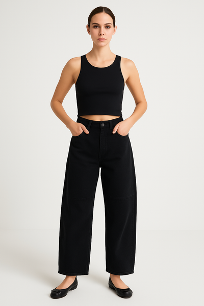 Women’s Barrel-Leg Jeans – Relaxed Fit – Full Length – Animal Print Denim