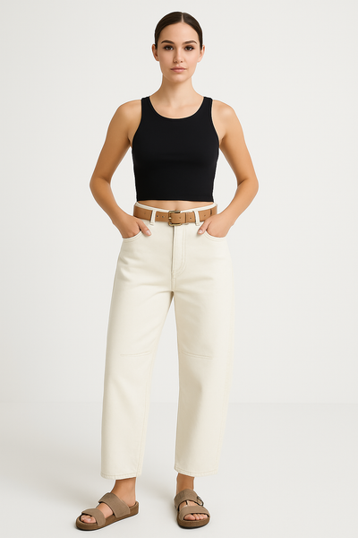 Women’s Barrel-Leg Jeans – Relaxed Fit – Full Length – Animal Print Denim