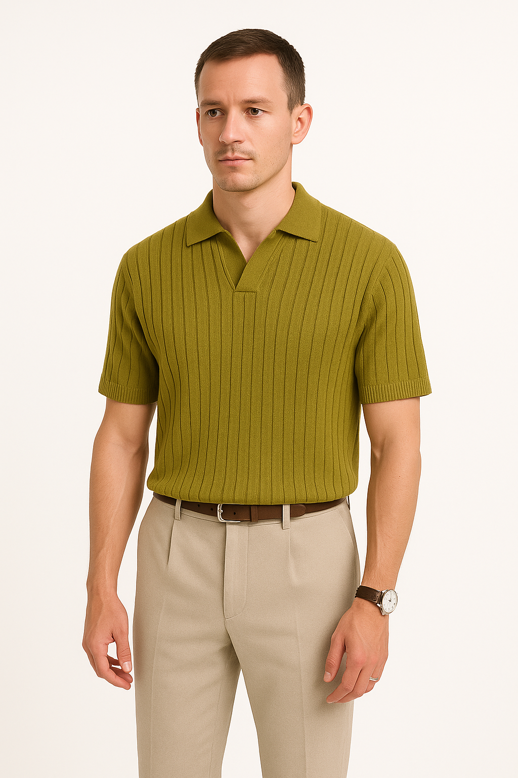 Men’s Polo Shirt – Ribbed Knit – Standard Fit – Short Sleeve – Breathable Casual Wear
