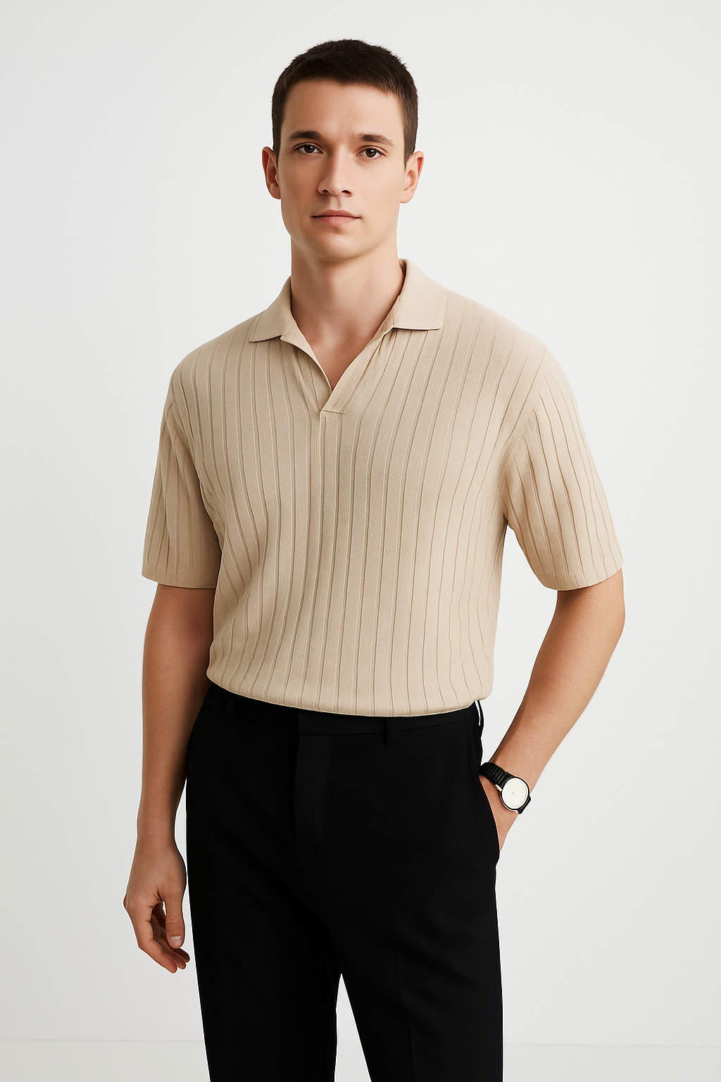 Men’s Polo Shirt – Ribbed Knit – Standard Fit – Short Sleeve – Breathable Casual Wear