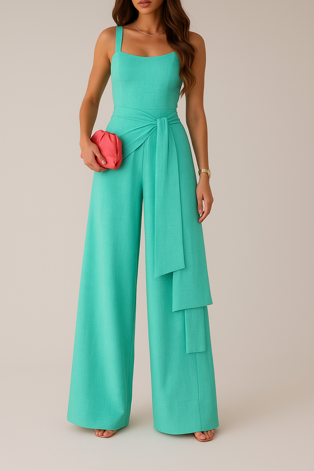 Women’s Jumpsuit – Tailored Bodice – Wide Leg – Sleeveless – Adjustable Waist – Linen Blend