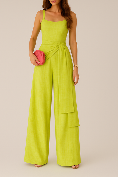 Women’s Jumpsuit – Tailored Bodice – Wide Leg – Sleeveless – Adjustable Waist – Linen Blend