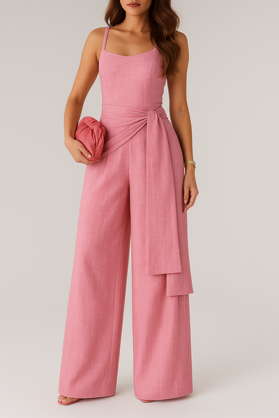 Women’s Jumpsuit – Tailored Bodice – Wide Leg – Sleeveless – Adjustable Waist – Linen Blend